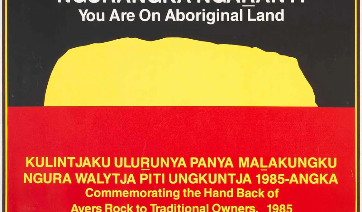 Commemorative poster from handing back of Uluru in 1985.