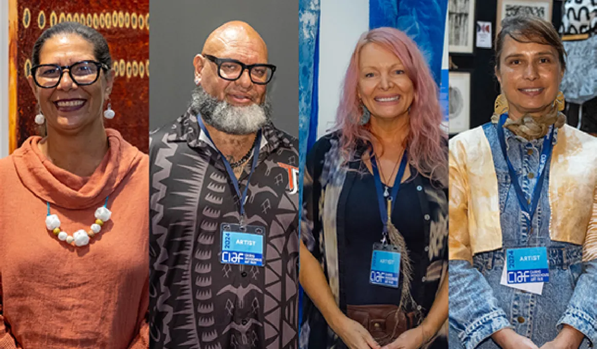 Some of the First Nations artists featured in the video series, L to R: Matilda Nona, Toby Cedar, Melissa Stannard and Delvene Cockatoo-Collins