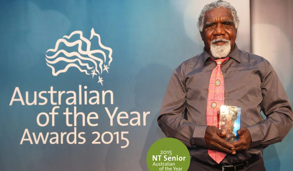 Eddie Robertson, pictured holding his award for the 2015 Northern Territory Senior Australian of the Year!