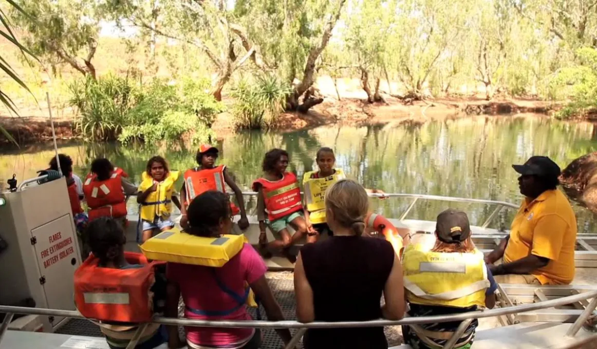 Children on boat on the Roper River