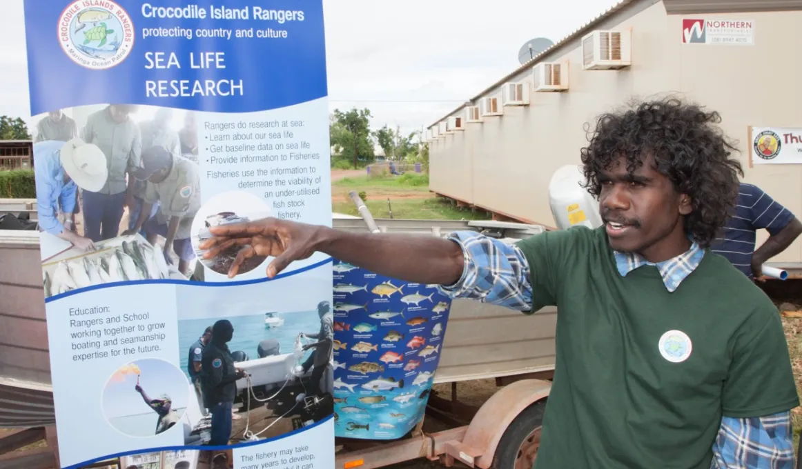 Zach Yarrang, a Crocodile Islands Junior Ranger from Murrungga Island at the Milingimbi Community Work and Job Fair.