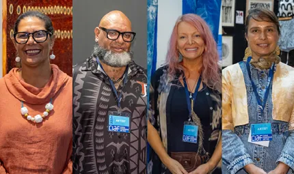 Some of the First Nations artists featured in the video series, L to R: Matilda Nona, Toby Cedar, Melissa Stannard and Delvene Cockatoo-Collins