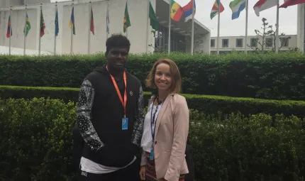 Elijah Douglas and Rachel O’Connor at the United Nations Headquarters in New York