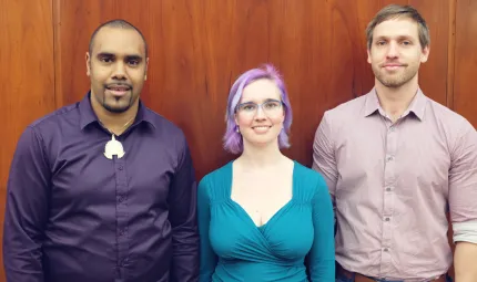 (L-R) John Morseu, Nicolette Suttor and Shannon Sutton at the National Library of Australia.