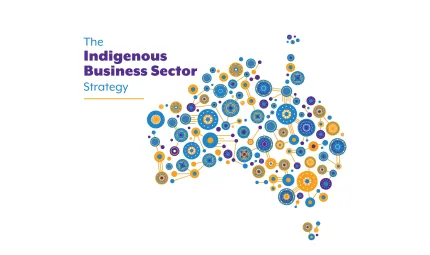 Image of Australia made of Indigenous style graphic elements. At top left is: The Indigenous Business Sector Strategy