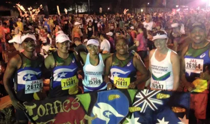 Elsie Seriat (third from right) at the Honolulu Marathon with other members of the Indigenous Marathon Project