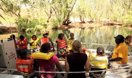 Children on boat on the Roper River