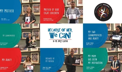 7 NAIDOC Committee members in screen shots of video talking about an influential woman in their lives.