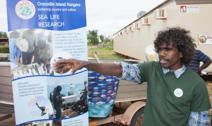 Zach Yarrang, a Crocodile Islands Junior Ranger from Murrungga Island at the Milingimbi Community Work and Job Fair.