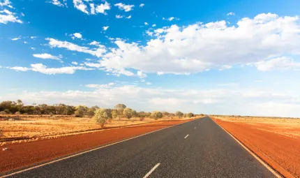 A picture of a highway surrounded by country in Central Australia