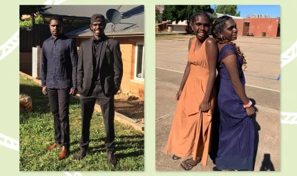 Photo (at left): Marcus Kinthari (right) with friend Jerry Bitting (left). Photo (at right) Veronica Munar (left) and Lauren Bitting (right).