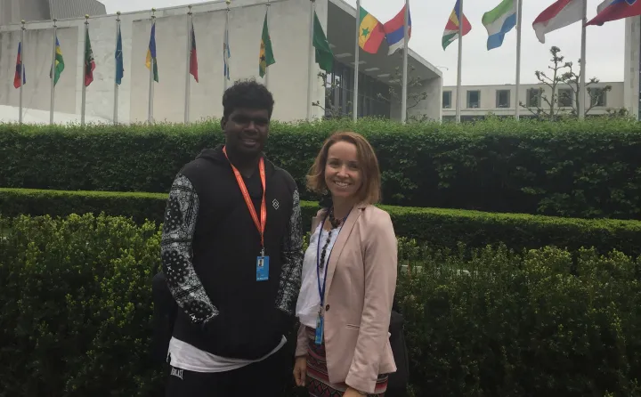 Elijah Douglas and Rachel O’Connor at the United Nations Headquarters in New York