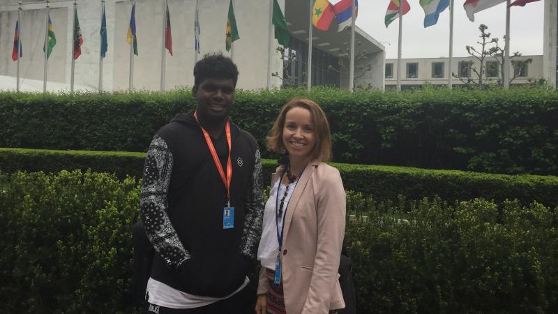 Elijah Douglas and Rachel O’Connor at the United Nations Headquarters in New York
