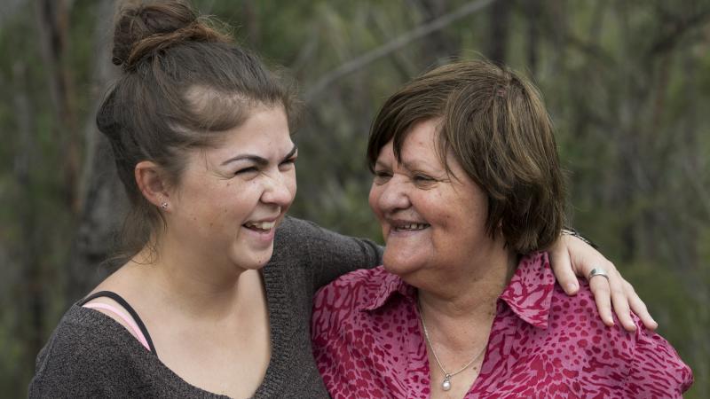 Krystal with arm around Aunty Edna