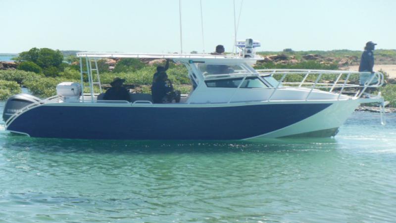 The Bardi Jawi Rangers’ new boat arriving in Ardyaloon.