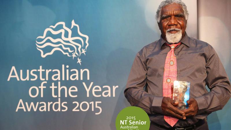 Eddie Robertson, pictured holding his award for the 2015 Northern Territory Senior Australian of the Year!