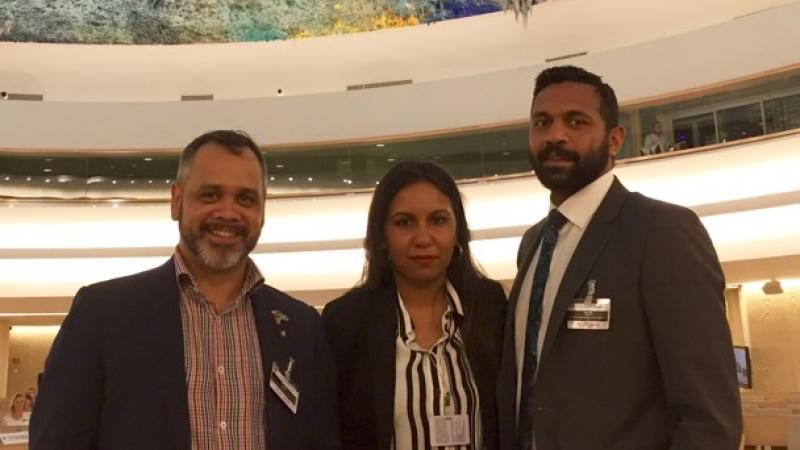 Charles Prouse, Sheena Graham (Head of Australian Government Delegation) and Bruce Martin pursuing the rights of Indigenous peoples not just in Australia, but around the world