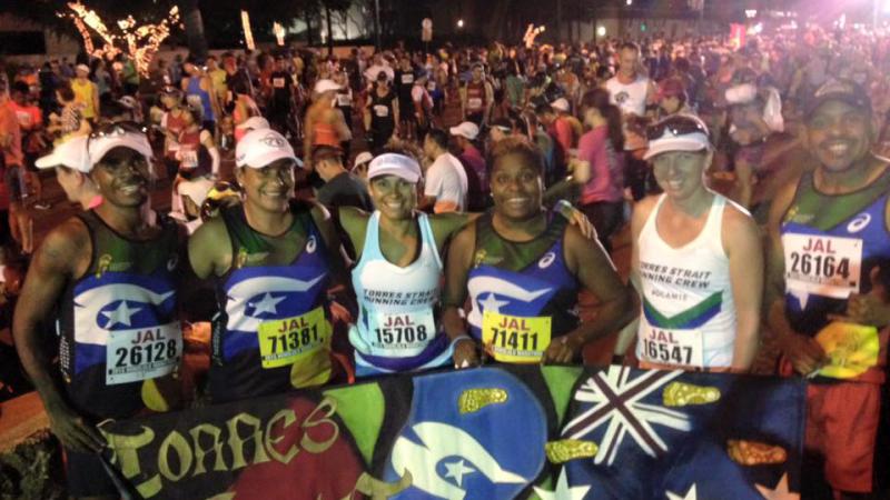 Elsie Seriat (third from right) at the Honolulu Marathon with other members of the Indigenous Marathon Project