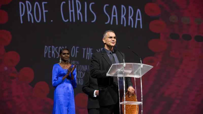 Professor Chris Sarra, 2016 National NAIDOC Person of the Year, speaking at the National NAIDOC Awards. 