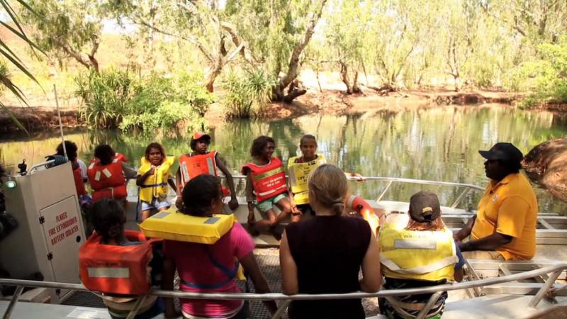 Children on boat on the Roper River