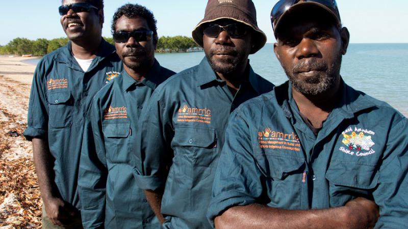 AMRRIC and East Arnhem Shire Animal Management Workers Tony Gunanganguwuy, Lawrence Banburrawuy, Neil Djandjan and Valphon Fry.