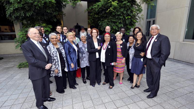 Prime Minister Julia Gillard with Expert Panel and Stolen Generations members at Parliament House.