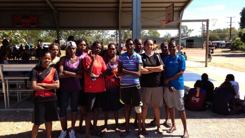 Barunga Indigenous Engagement Officer Amanda Ngalmi (front row, second from the right) with her basketball team at the Barunga Festival.