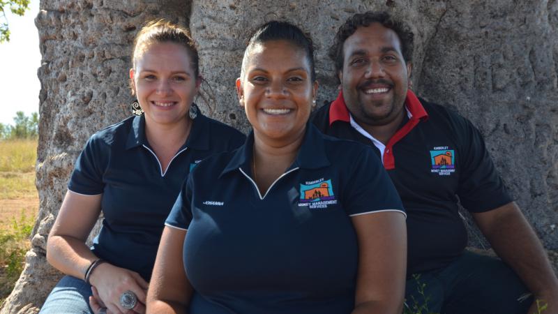 Kimberley Money Management staff Martina Kingi, Johannah Kitching and Shannon Ellis, Derby, WA.