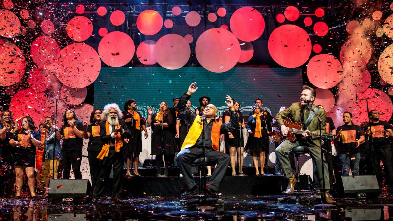 Archie Roach (centre) at the finale of the 2013 Deadly Awards, Sydney, NSW.