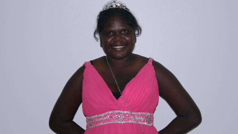 Janet Mardbinda, the first Warruwi School graduate, celebrates at the Northern Territory Open Education Centre graduation.