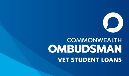 Blue tile with a circle like logo and the words: commonwealth ombudsman vet student loans